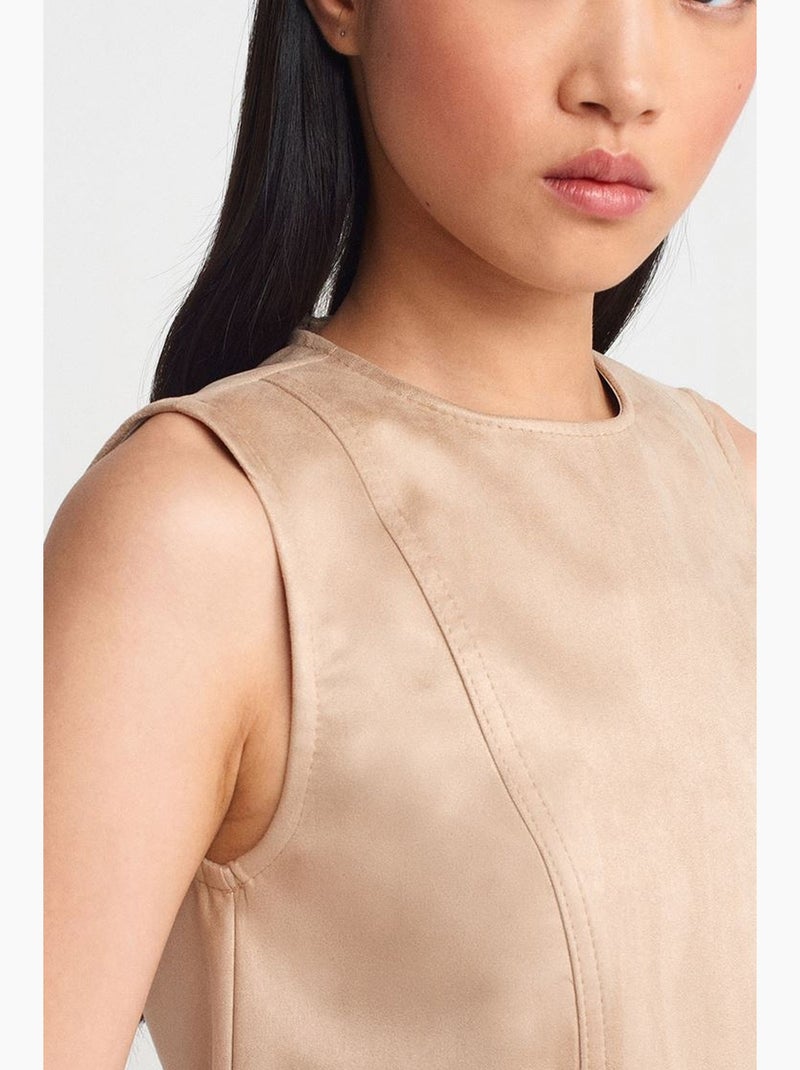 Vestido mini de polipiel sin mangas dilvin Beige arcilla - Kiabi