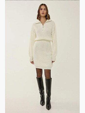 Vestido mini de punto acanalado con cuello con cremallera y cintura ceñida hiccup