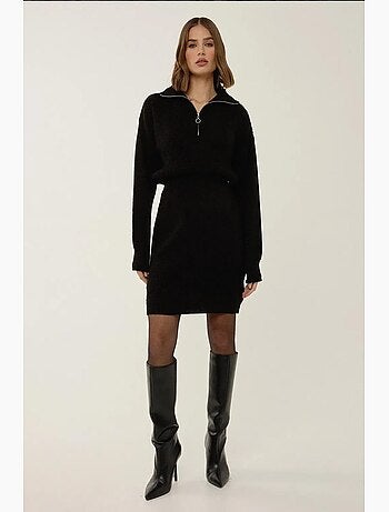 Vestido mini de punto acanalado con cuello con cremallera y cintura ceñida hiccup