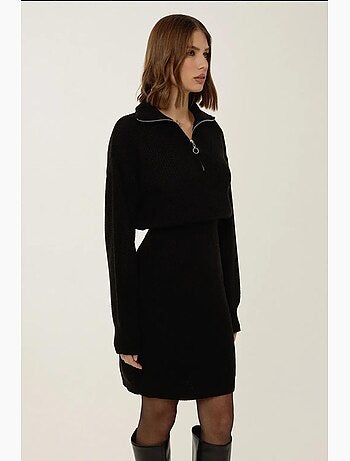 Vestido mini de punto acanalado con cuello con cremallera y cintura ceñida hiccup