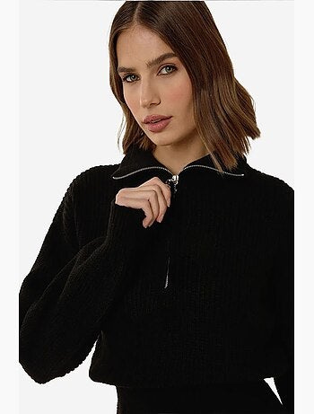 Vestido mini de punto acanalado con cuello con cremallera y cintura ceñida hiccup