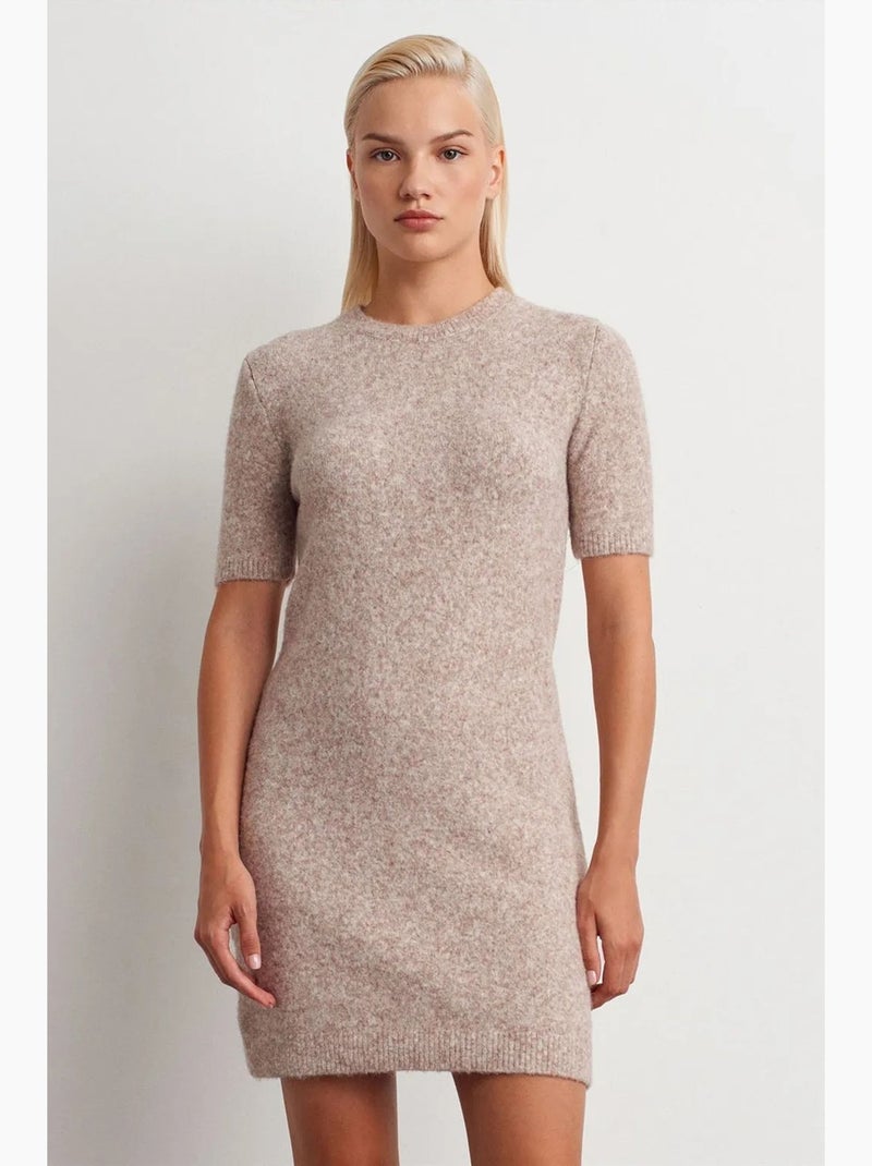 Vestido mini de punto acanalado dilvin Beige natural - Kiabi