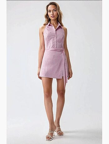 Vestido mini de rayas con cuello camisero hiccup