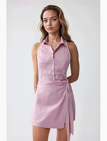 Vestido mini de rayas con cuello camisero hiccup