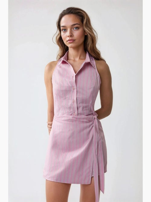 Vestido mini de rayas con cuello camisero hiccup - Kiabi Vestido mini de rayas con cuello camisero hiccup - Kiabi