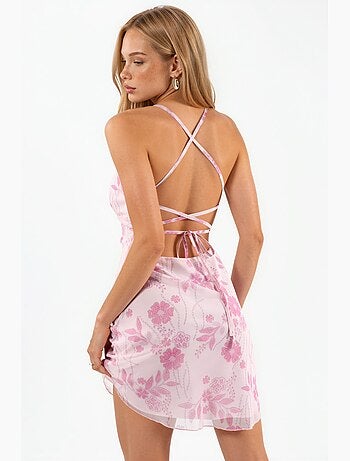 Vestido mini de tul estampado con detalle en la espalda hiccup