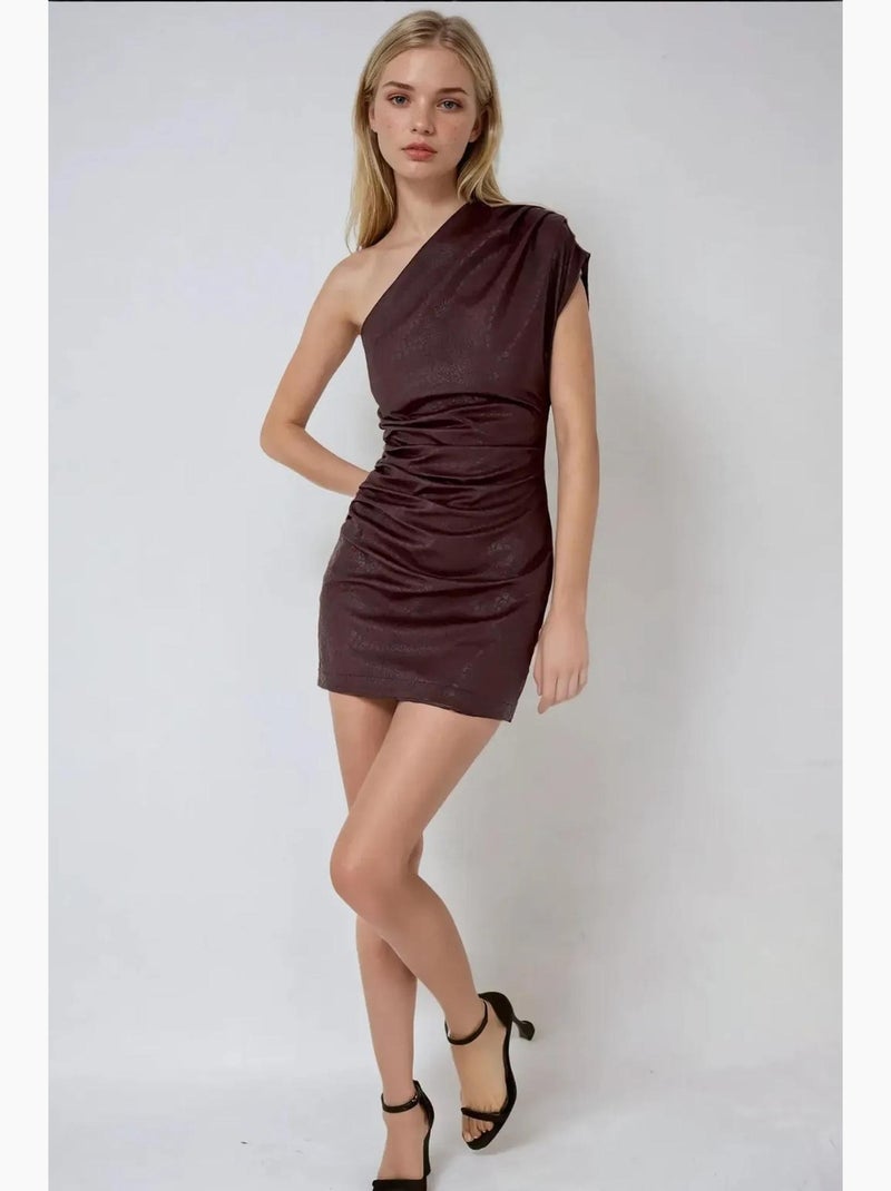 Vestido mini de un hombro en tejido con textura efecto con ajuste ceñido tipo bodycon hiccup Marrón oscuro - Kiabi
