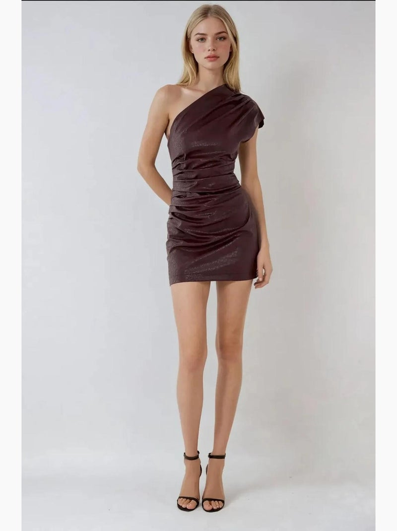 Vestido mini de un hombro en tejido con textura efecto con ajuste ceñido tipo bodycon hiccup Marrón oscuro - Kiabi