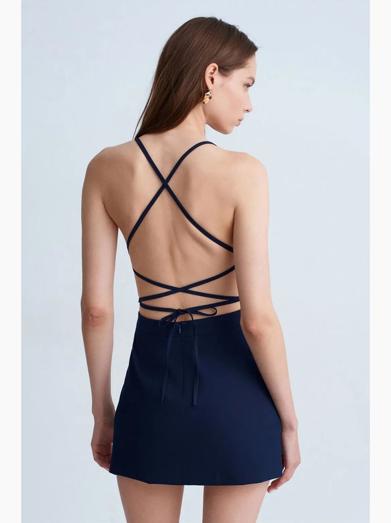 Vestido mini entallado con escote cuadrado y detalle cut-out dilvin Azul marino - Kiabi