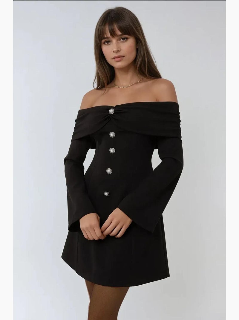 Vestido mini exclusivo con hombros descubiertos y detalle de botones hiccup Negro - Kiabi