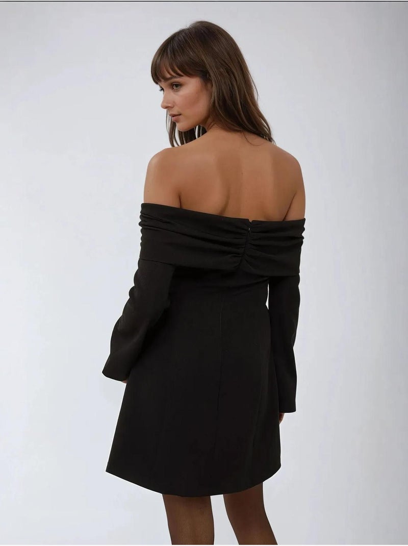 Vestido mini exclusivo con hombros descubiertos y detalle de botones Negro - Kiabi
