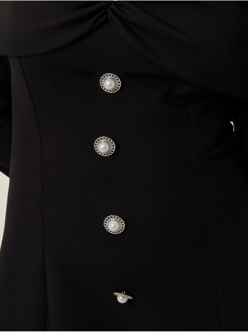 Vestido mini exclusivo con hombros descubiertos y detalle de botones Negro - Kiabi