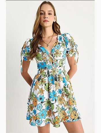 Vestido mini floral con cut-out y escote en v lucci
