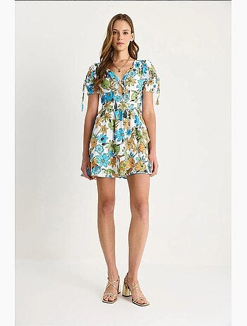 Vestido mini floral con cut-out y escote en v lucci
