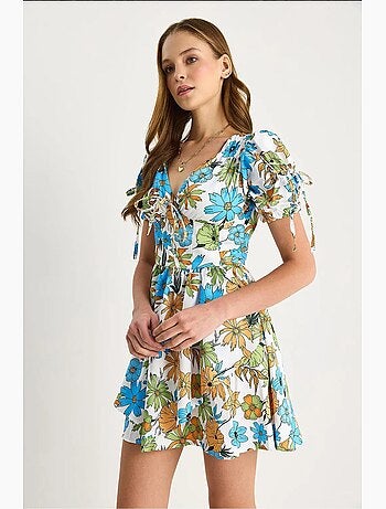 Vestido mini floral con cut-out y escote en v lucci