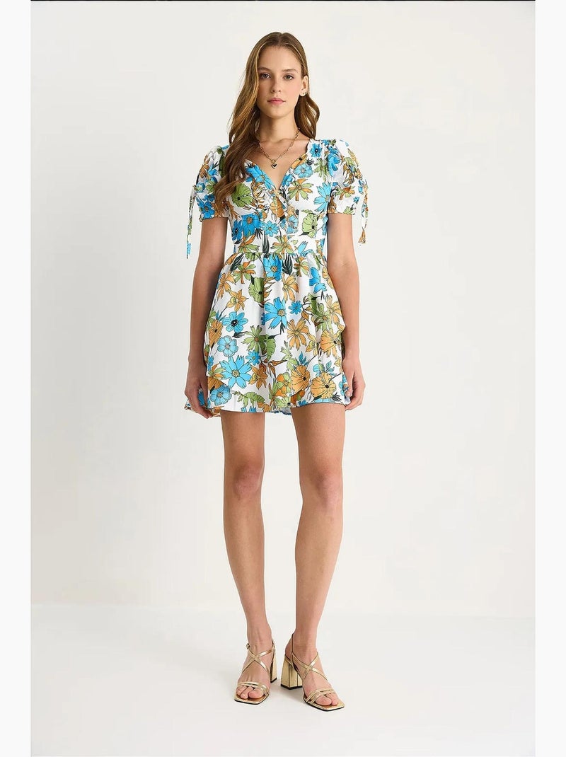 Vestido mini floral con cut-out y escote en v lucci Blanco Azul - Kiabi