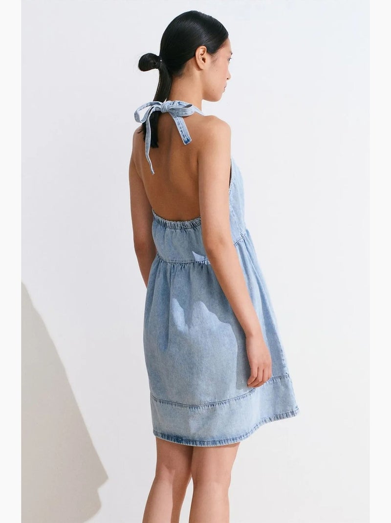Vestido mini halter de denim de algodón dilvin Azul zafiro - Kiabi