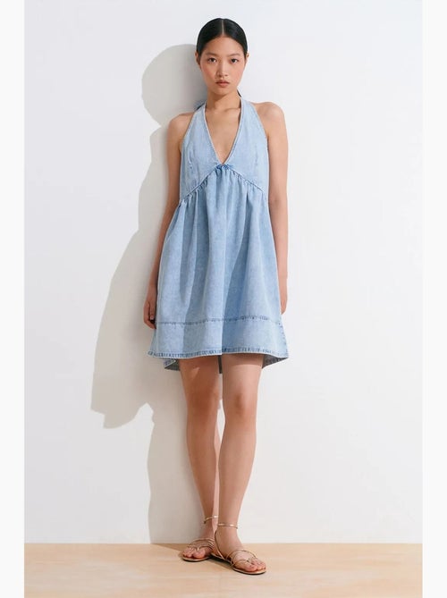 Vestido mini halter de denim de algodón dilvin - Kiabi