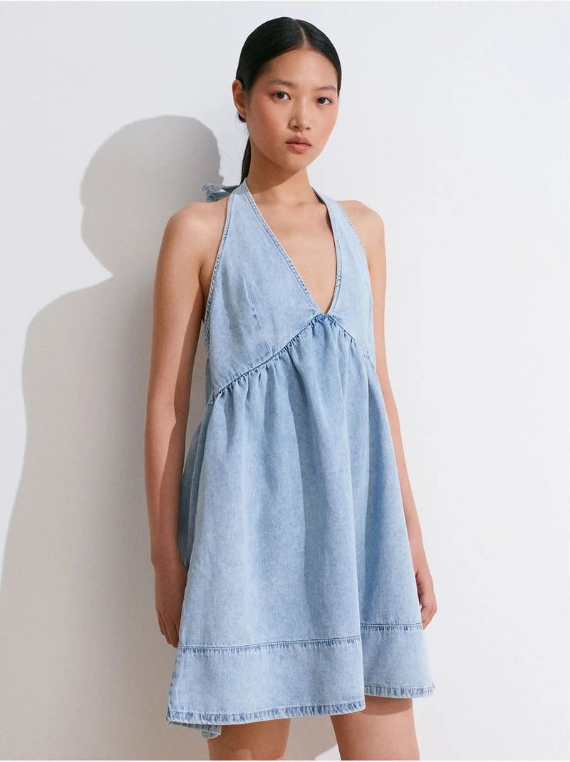 Vestido mini halter de denim de algodón dilvin Azul zafiro - Kiabi