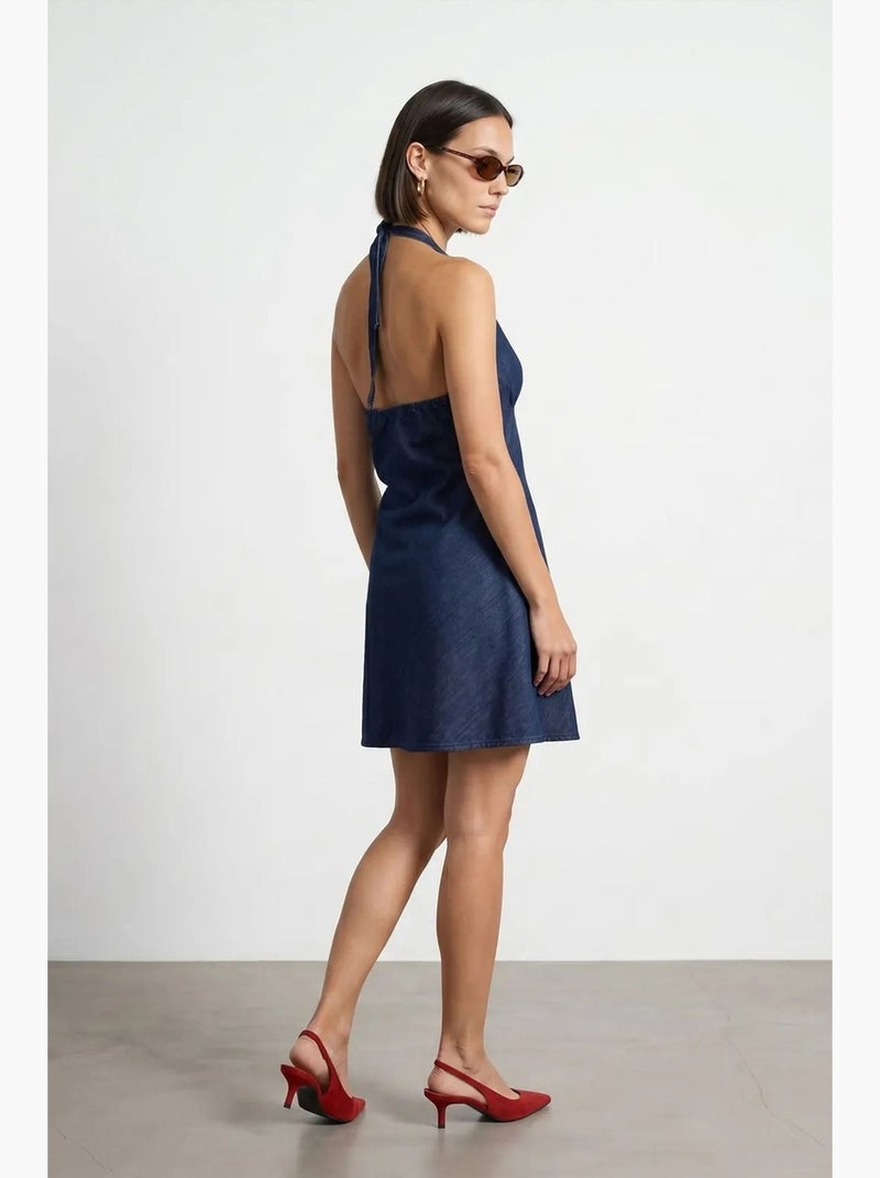 Vestido mini halter de denim de algodón dilvin Azul zafiro - Kiabi