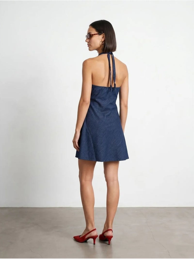 Vestido mini halter de denim de algodón dilvin Azul zafiro - Kiabi