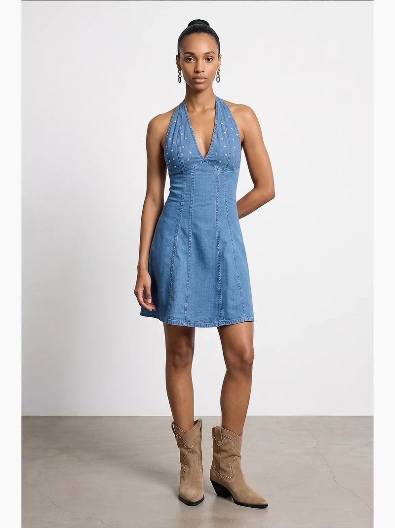 Vestido mini halter de tencel dilvin Azul zafiro - Kiabi