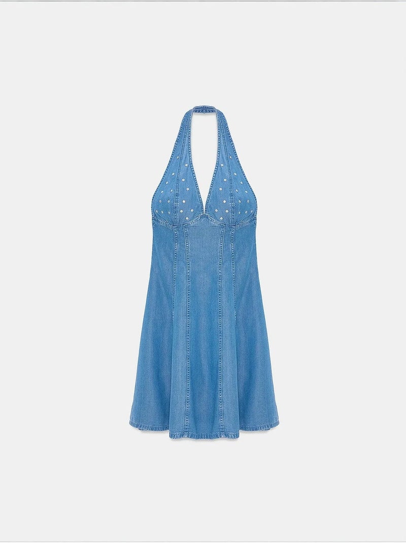 Vestido mini halter de tencel dilvin Azul zafiro - Kiabi