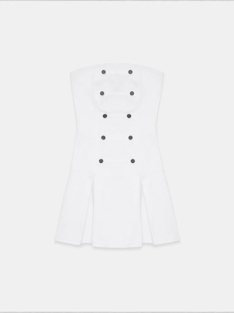 Vestido mini palabra de honor con detalle de botones dilvin Blanco - Kiabi