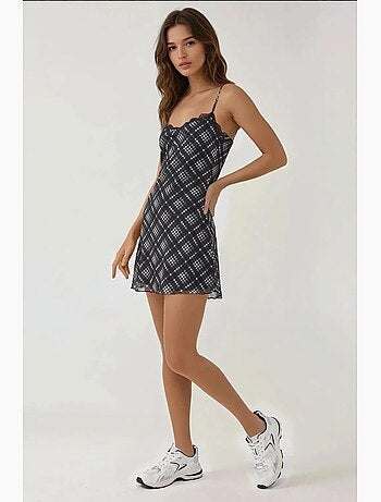 Vestido mini patinador estampado con detalle de encaje hiccup