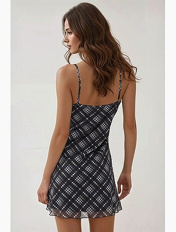 Vestido mini patinador estampado con detalle de encaje hiccup