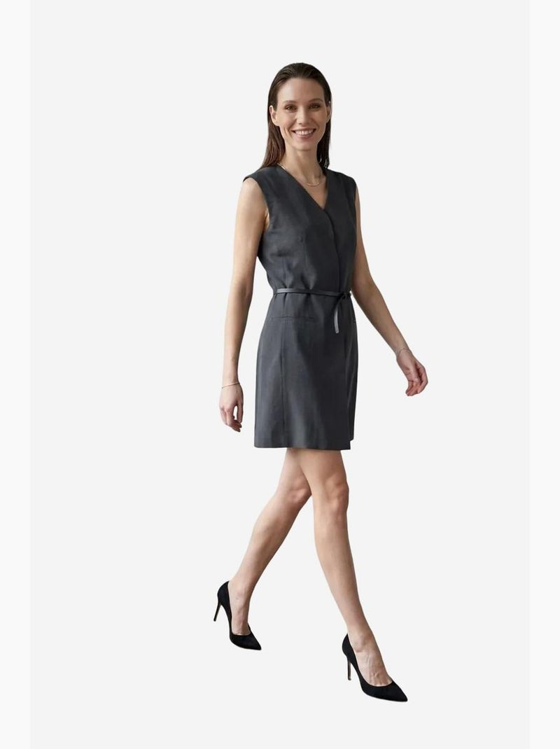 Vestido mini recto sin mangas con escote en v y cinturón my fashion Gris negro - Kiabi