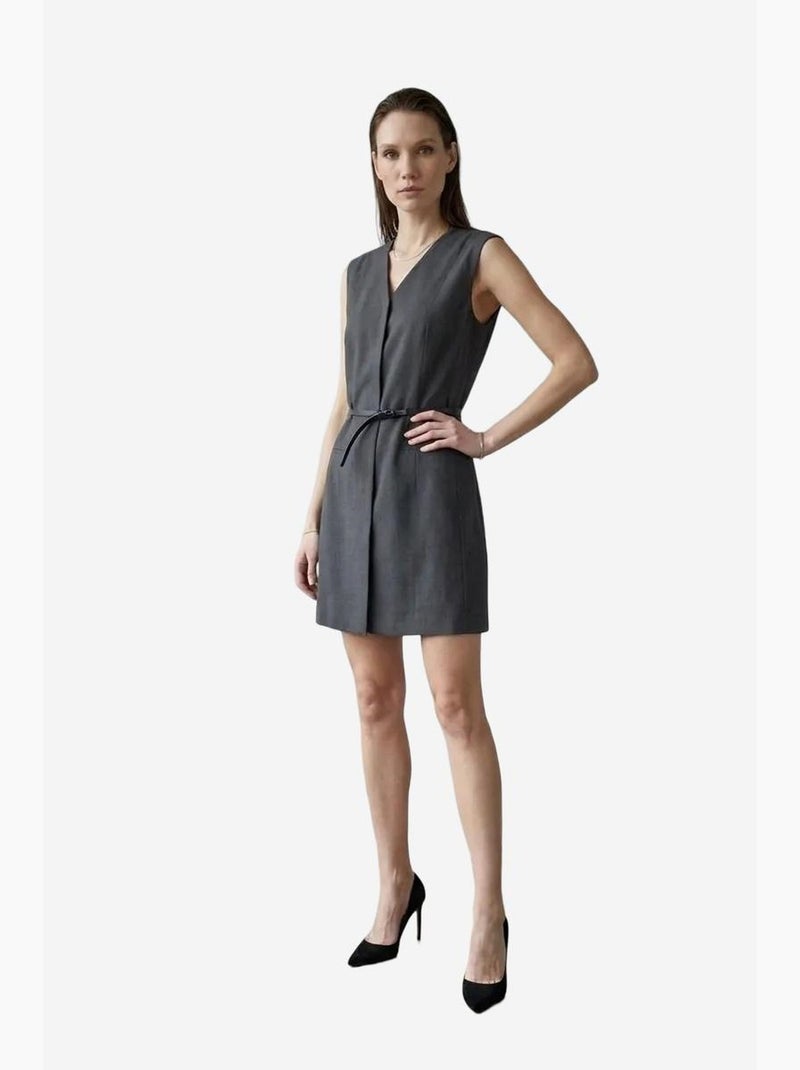 Vestido mini recto sin mangas con escote en v y cinturón my fashion Gris negro - Kiabi