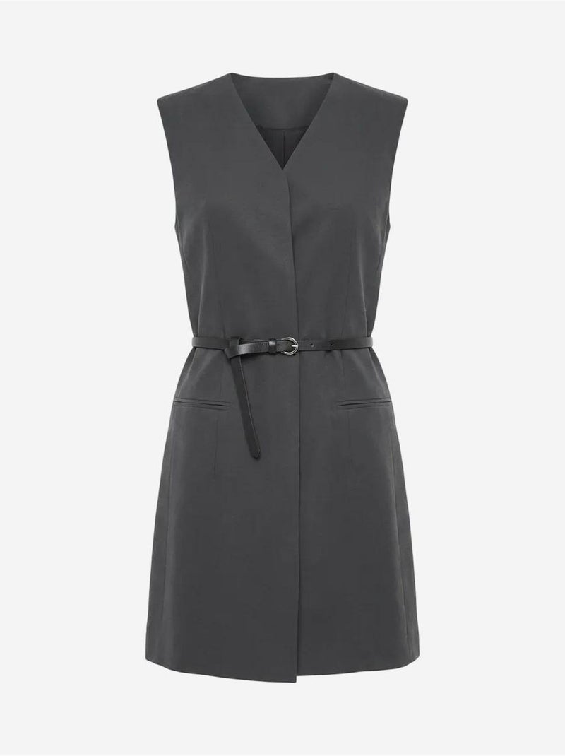 Vestido mini recto sin mangas con escote en v y cinturón my fashion Gris negro - Kiabi