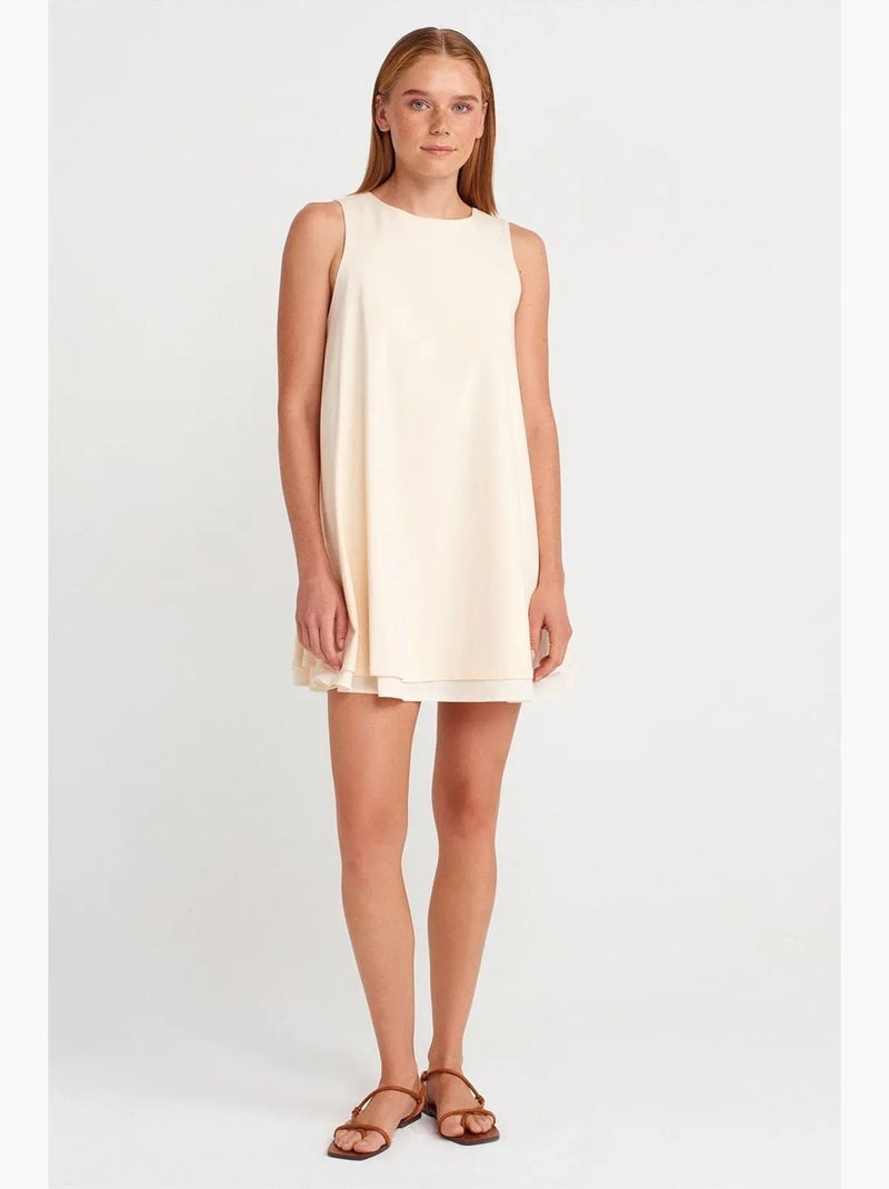 Vestido mini recto sin mangas de popelina de algodón dilvin Crema - Kiabi
