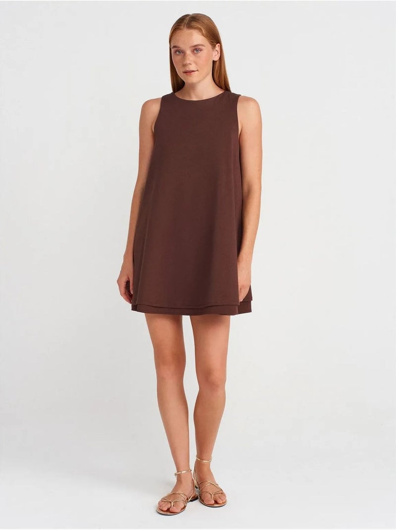 Vestido mini recto sin mangas de popelina de algodón dilvin Marrón - Kiabi