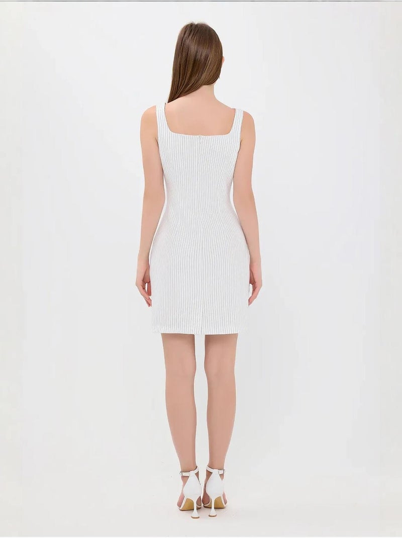 Vestido mini sin mangas con cuello cuadrado a rayas Blanco - Kiabi