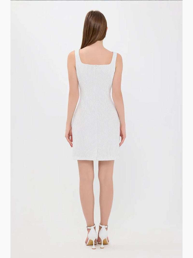 Vestido mini sin mangas con cuello cuadrado a rayas hiccup Blanco - Kiabi