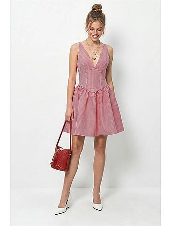 Vestido mini skater a rayas con escote en v y sin mangas lucci