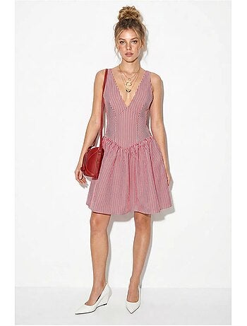 Vestido mini skater a rayas con escote en v y sin mangas lucci