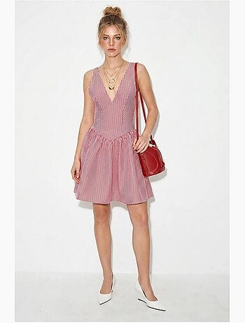Vestido mini skater a rayas con escote en v y sin mangas lucci