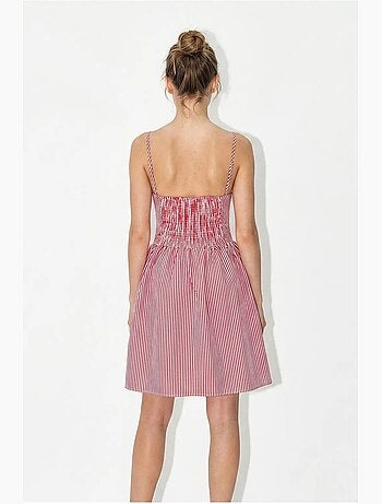 Vestido mini skater a rayas con escote en v y sin mangas lucci
