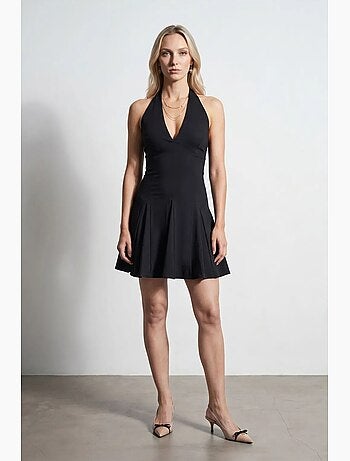 Vestido mini skater con cuello halter dilvin