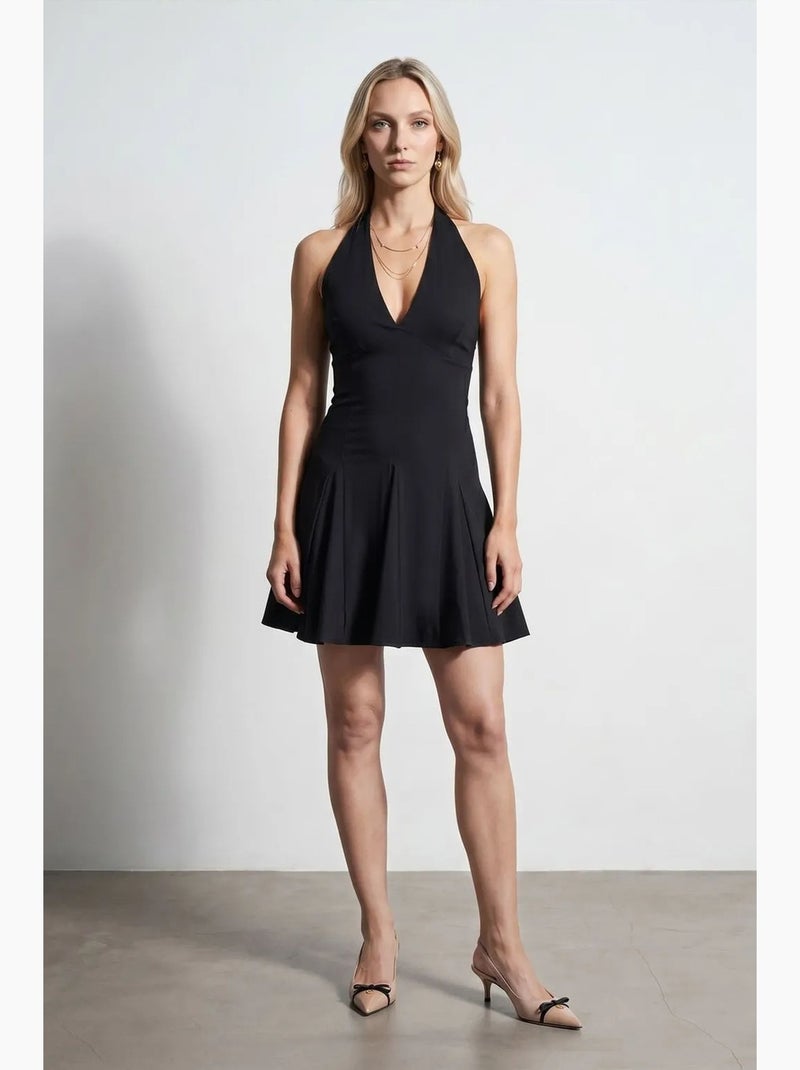 Vestido mini skater con cuello halter dilvin Negro - Kiabi