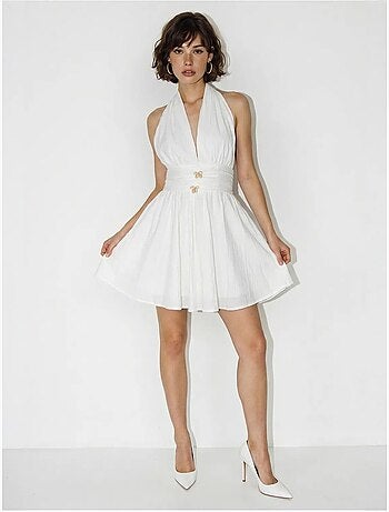 Vestido mini skater con cuello halter lucci