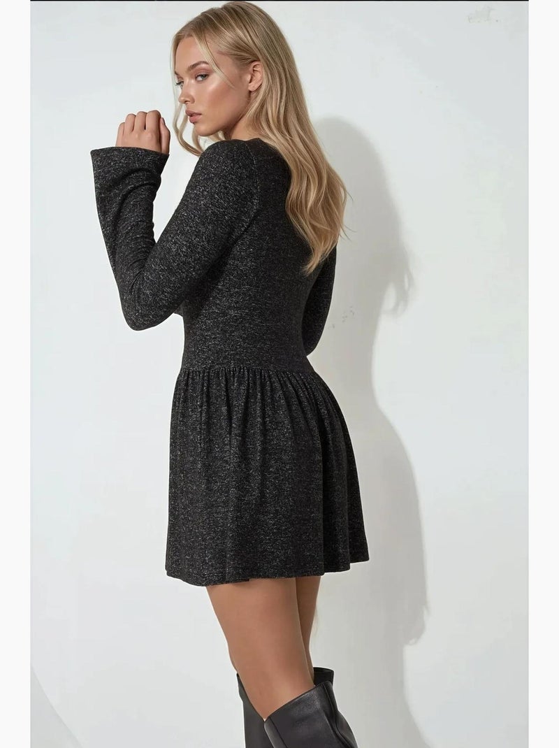 Vestido mini skater de manga larga con cuello redondo y detalle de botones hiccup Gris - Kiabi