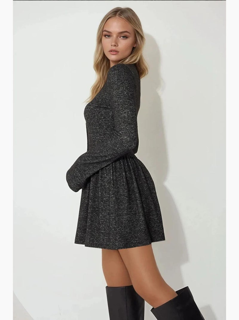 Vestido mini skater de manga larga con cuello redondo y detalle de botones hiccup Gris - Kiabi