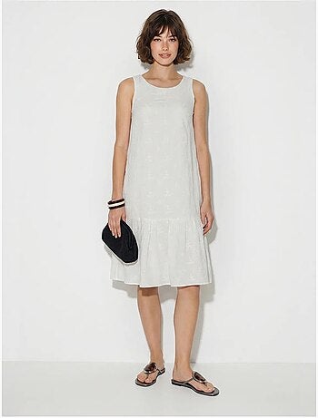 Vestido mini smock de muselina de algodón bordada lucci