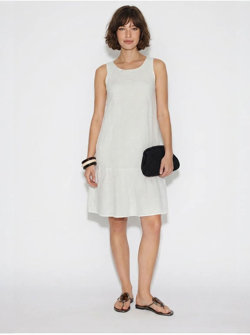 Vestido mini smock de muselina de algodón bordada lucci Blanco - Kiabi