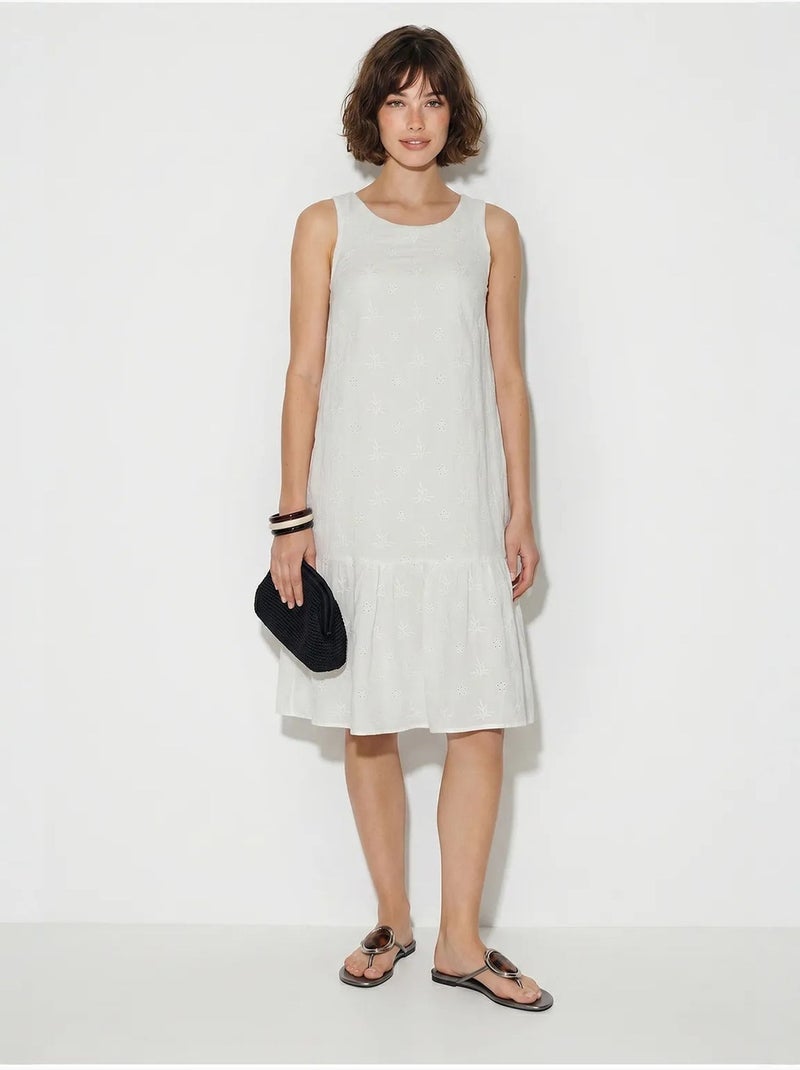 Vestido mini smock de muselina de algodón bordada lucci Blanco - Kiabi