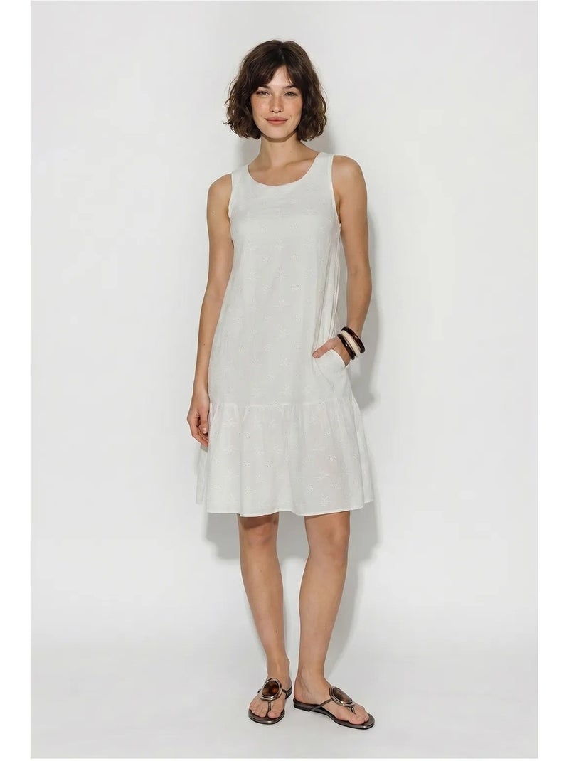 Vestido mini smock de muselina de algodón bordada lucci Blanco - Kiabi
